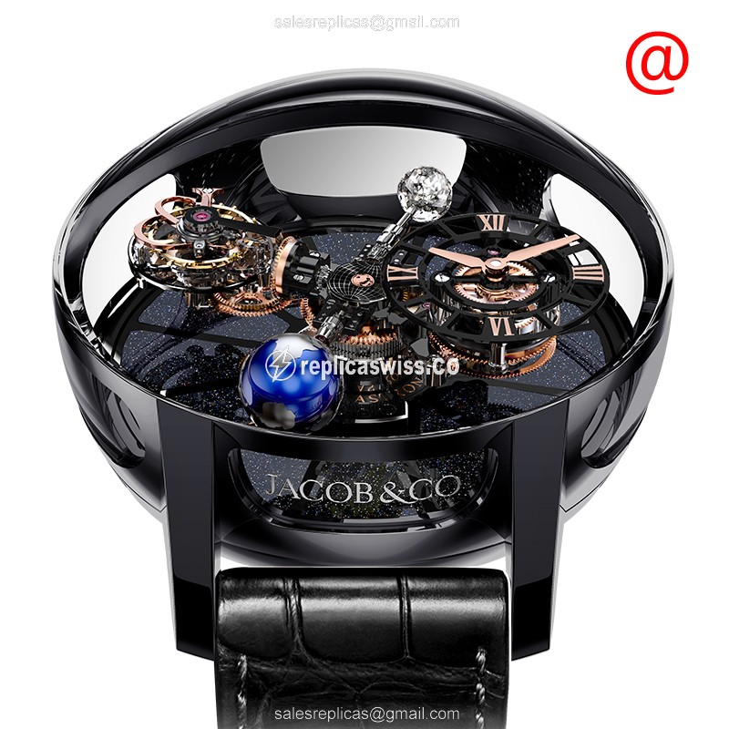 Luxurious Jacob & Co. AT100.95.KN.SD.B ASTRONOMIA Replica in Black Ceramic Dial & Alligator Strap