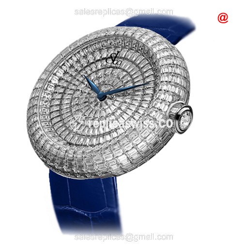 Luxurious Jacob & Co BQ532.30.BD.BD.ZSB4A Quartz Replica, 18kt White Gold, Silver Dial, Alligator