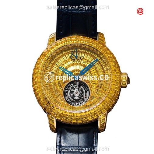Luxurious Jacob & Co. Caviar Tourbillon Replica in 18kt Gold & Diamond, Manual Wind Mechanism Watch