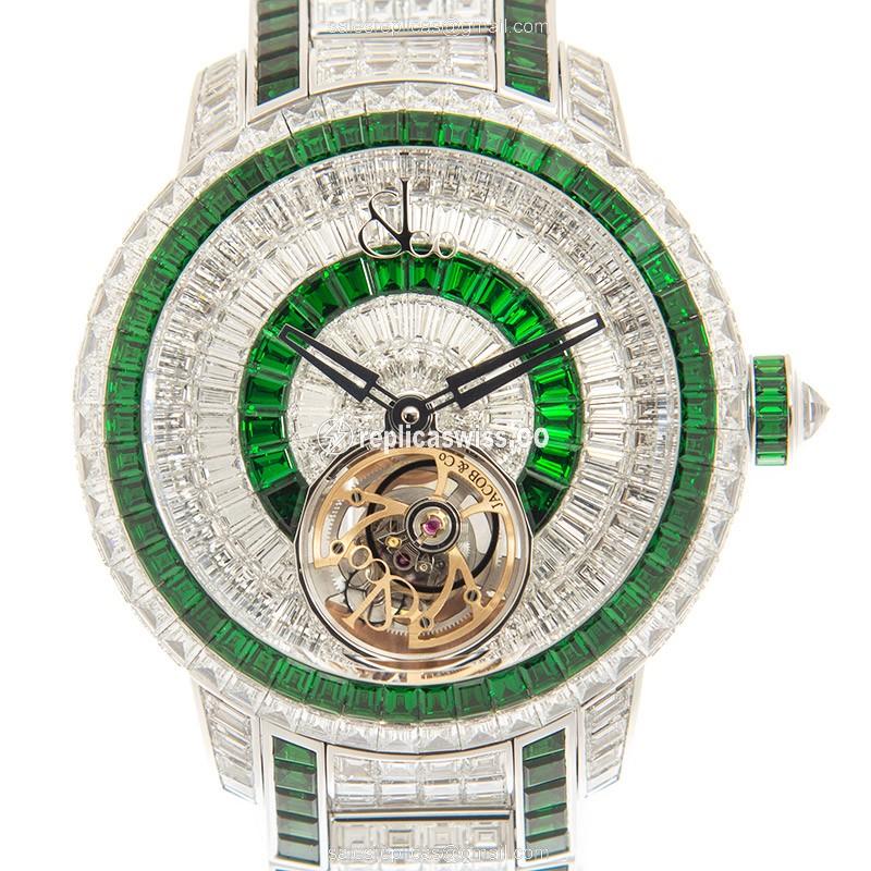 Luxurious Jacob & Co. CV210.30.BD.UA.A30BA Caviar Tourbillon Replica with 18kt Silver Dial & Clasp