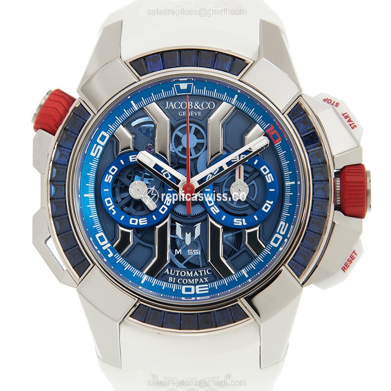 Luxurious Jacob & Co. EC423.32.BB.UA.AHB4S Chrono Replica in 18kt White Gold with Sapphire Dial &