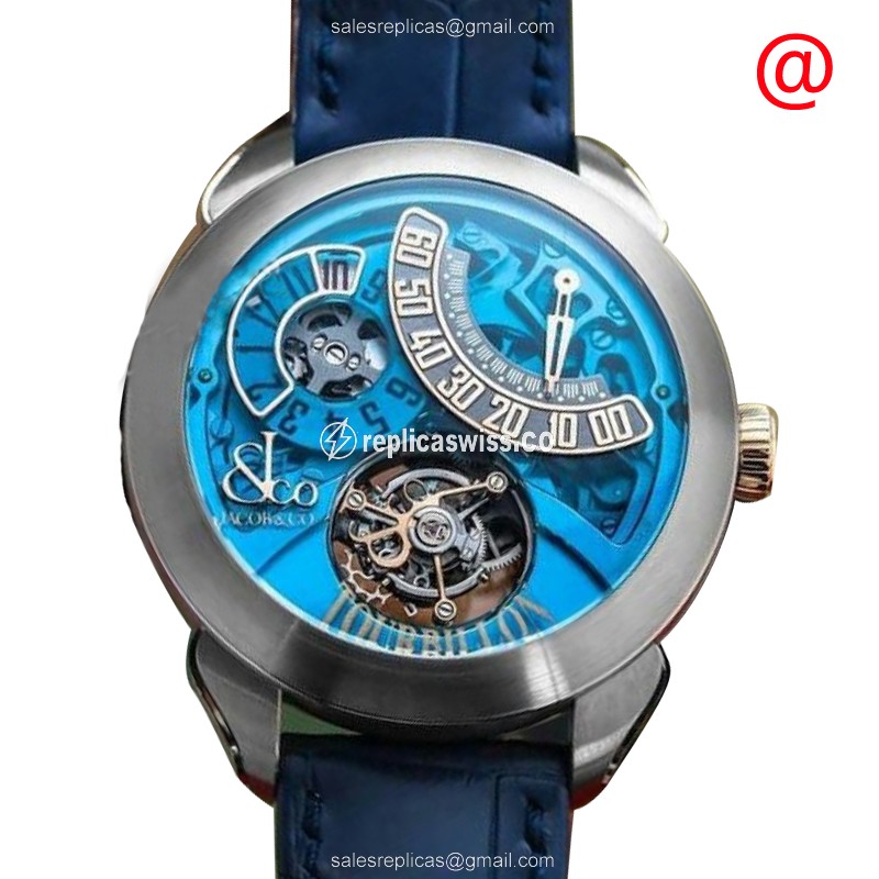 Luxurious Jacob & Co. PT510.24.NS.PB.ACE4A Palatial Manual Wind Titan replica with Blue Alligator