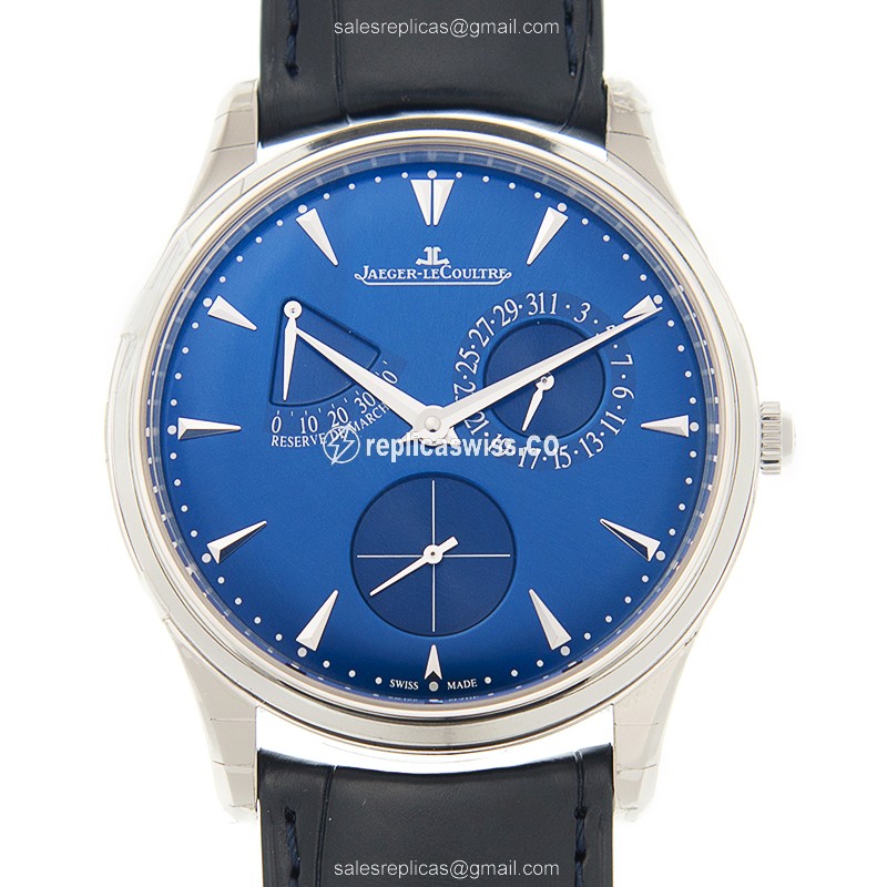 Luxurious Jaeger-Lecoultre Q1378480 Replica in Stainless Steel & Blue Alligator strap, Automatic