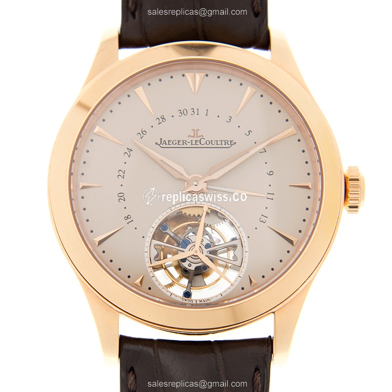 Luxurious Jaeger-Lecoultre Q1652410 Master Ultra Thin Automatic, 18kt Gold Beige Dial & Alligator
