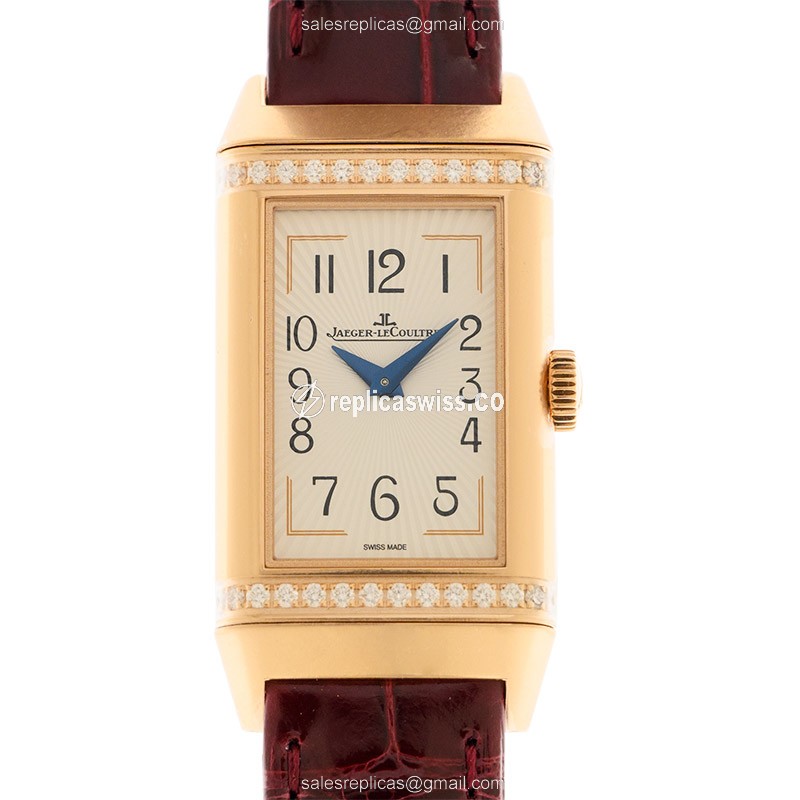 Luxurious Jaeger-Lecoultre Q3342520 Reverso in 18kt Rose Gold with White Dial & Alligator Red Strap
