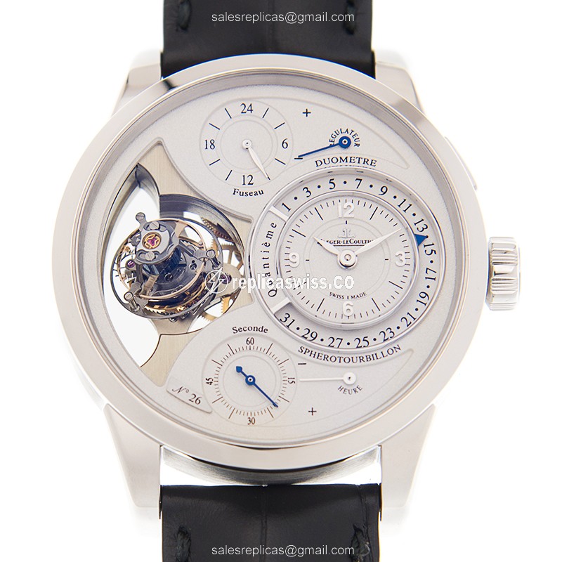 Luxurious Jaeger-Lecoultre Q6056590 DUOMETRE Replica in 950 Platinum, Manual Wind Movement & Silver