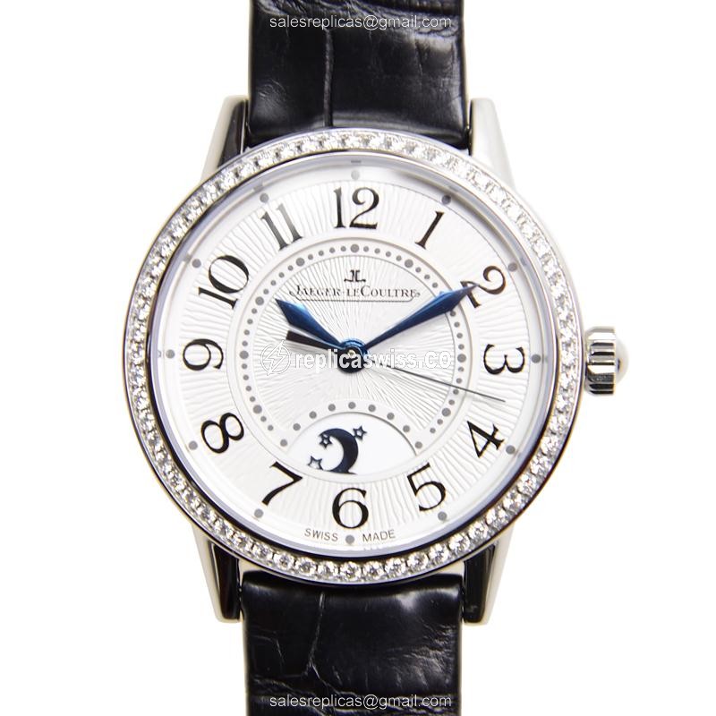 Luxurious Jaeger-Lecoultre RENDEZ VOUS Replica in White Dial & Black Alligator Strap Watch