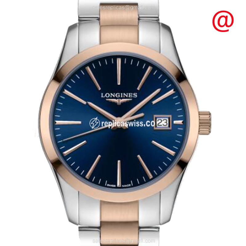 Luxurious Longines Conquest Classic Quartz Replica | 18kt Gold & Blue Dial, Stainless Steel Case