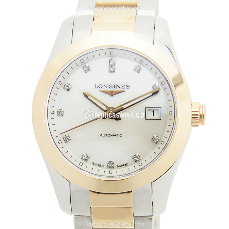 Luxurious Longines Conquest Classic Replica, Automatic Movement, 18kt White Dial & Gold Steel