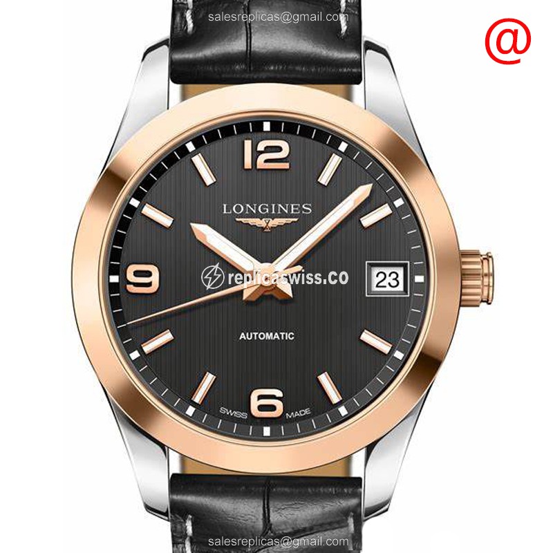 Luxurious Longines Conquest Classic Replica in 18kt Rose Gold & Steel, Automatic Movement & Black