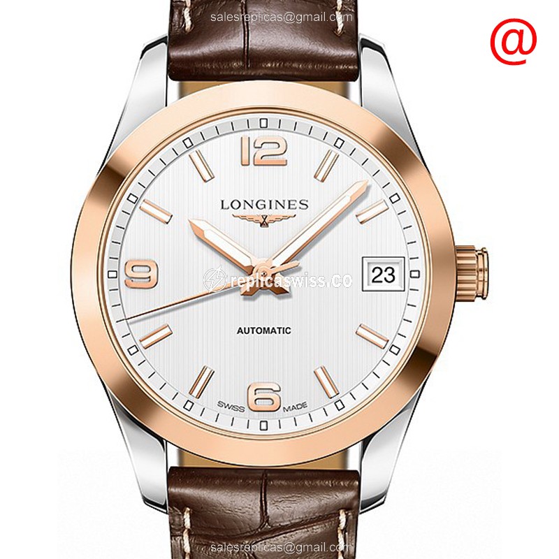 Luxurious Longines Conquest Classic Replica in 18kt Rose Gold & Steel, Automatic Movement & White