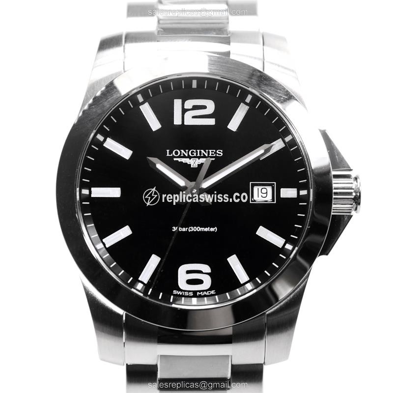 Luxurious Longines CONQUEST L3.659.4.58.6 Replica in Black Dial Stainless Steel Case Watch