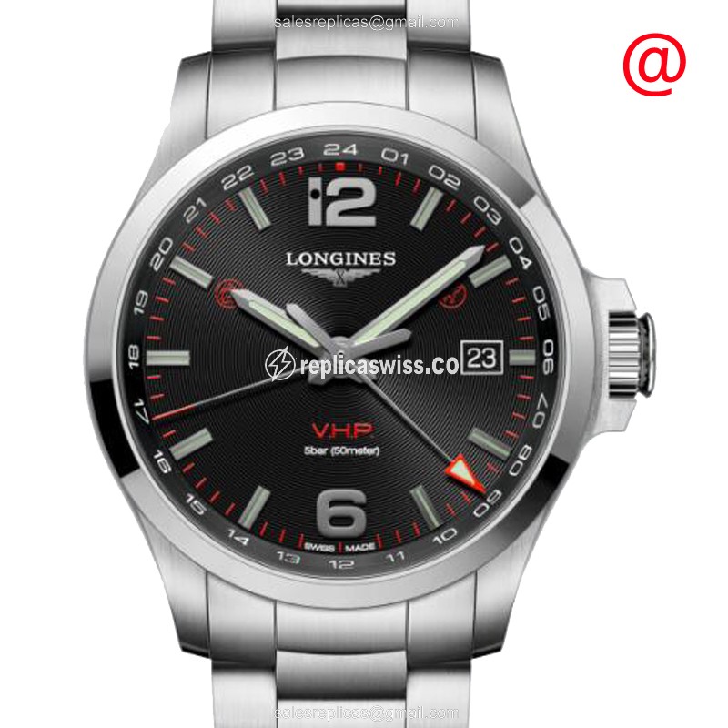 Luxurious Longines Conquest Replica, Black Dial & Steel Case, Precision Quartz Movement Watch