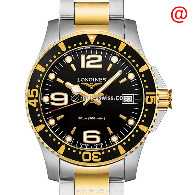Luxurious Longines Conquest Replica in 18kt Gold & Steel, Black Dial & Quartz Movement Watch
