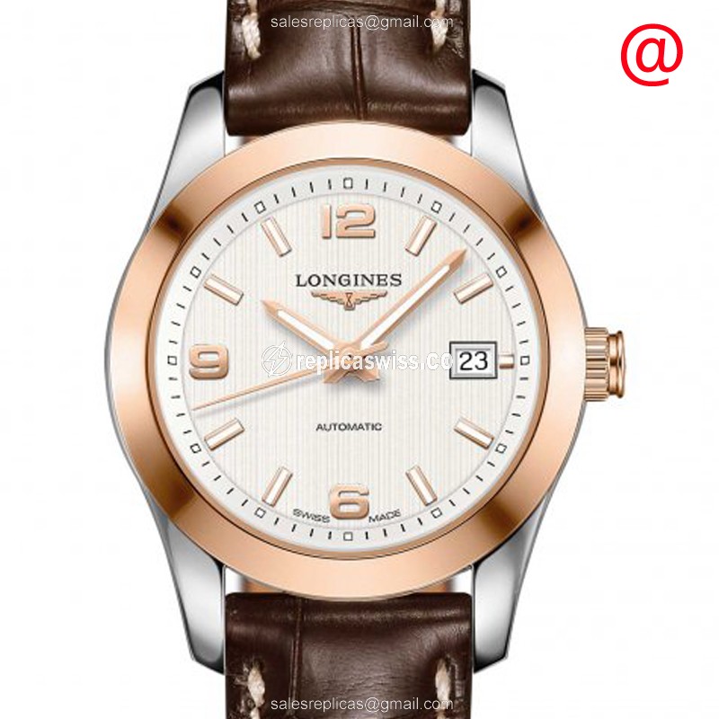 Luxurious Longines Conquest Replica in 18kt Rose Gold, Automatic Movement & White Dial Watch
