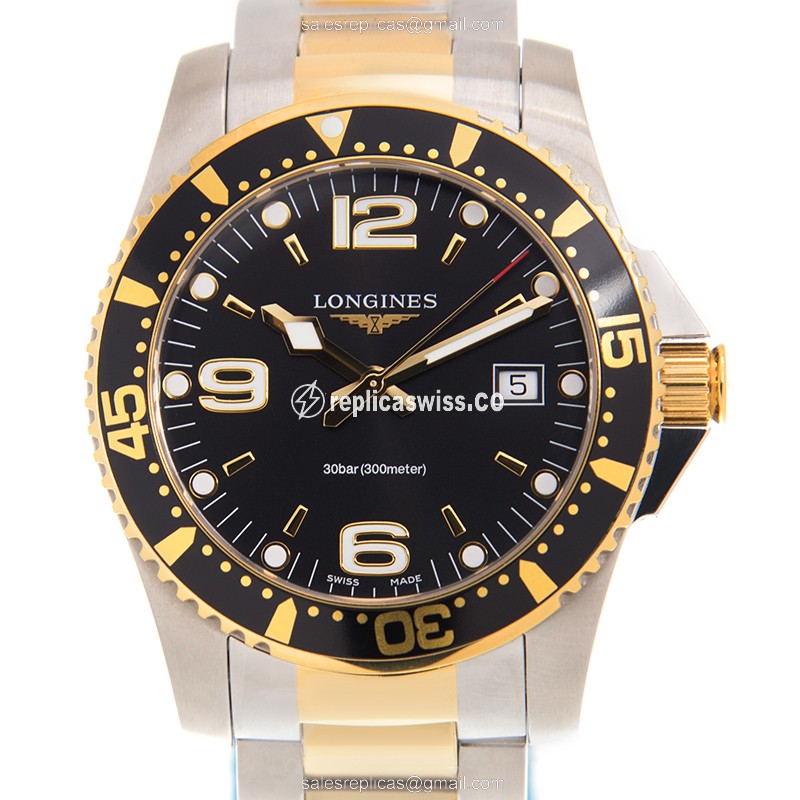 Luxurious Longines Conquest Replica in Black Dial & Gold-Plated Steel Case Watch