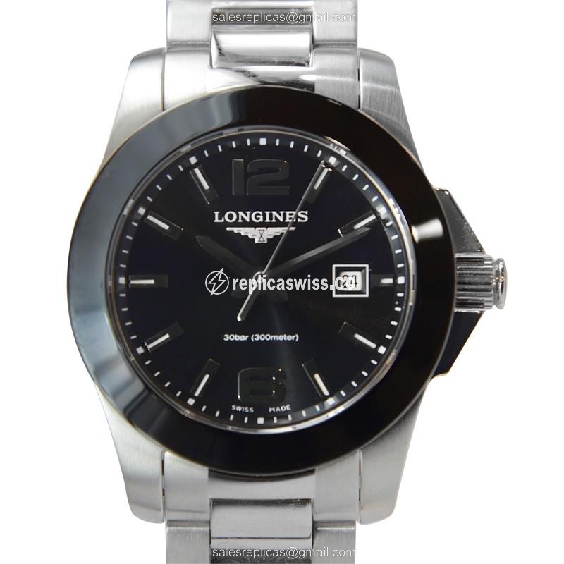 Luxurious Longines Conquest Replica in Black Dial Stainless Steel Case Watch
