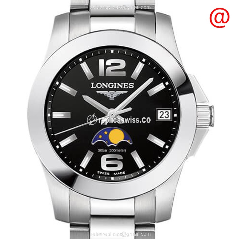 Luxurious Longines Conquest Replica in Stainless Steel, Black Dial, Quartz Movement Watch