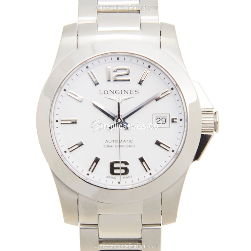 Luxurious Longines CONQUEST Replica in Stainless Steel Case, Automatic Movement, White Dial Watch