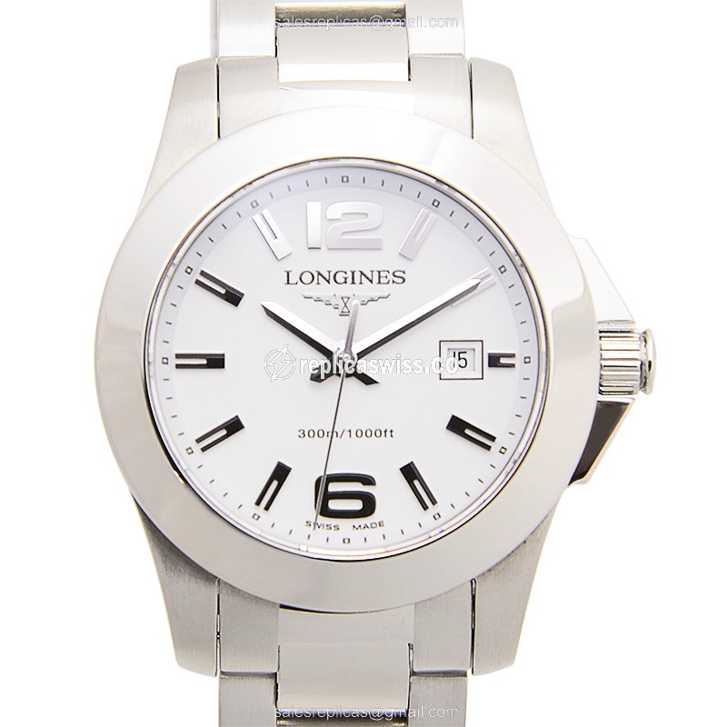 Luxurious Longines CONQUEST Replica in Stainless Steel Case with White Dial & Silver Strap Watch