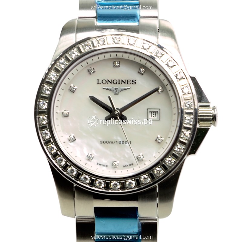 Luxurious Longines Conquest Replica in Stainless Steel, White Dial & Quartz Movement Watch