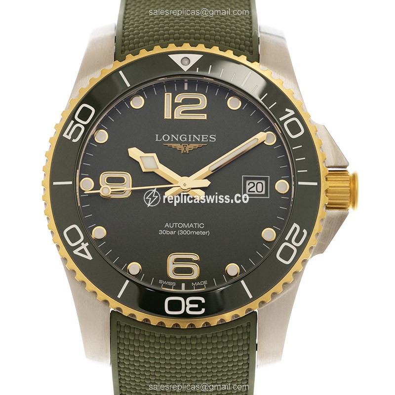 Luxurious Longines Conquest Replica with Green Dial Canvas Strap Watch