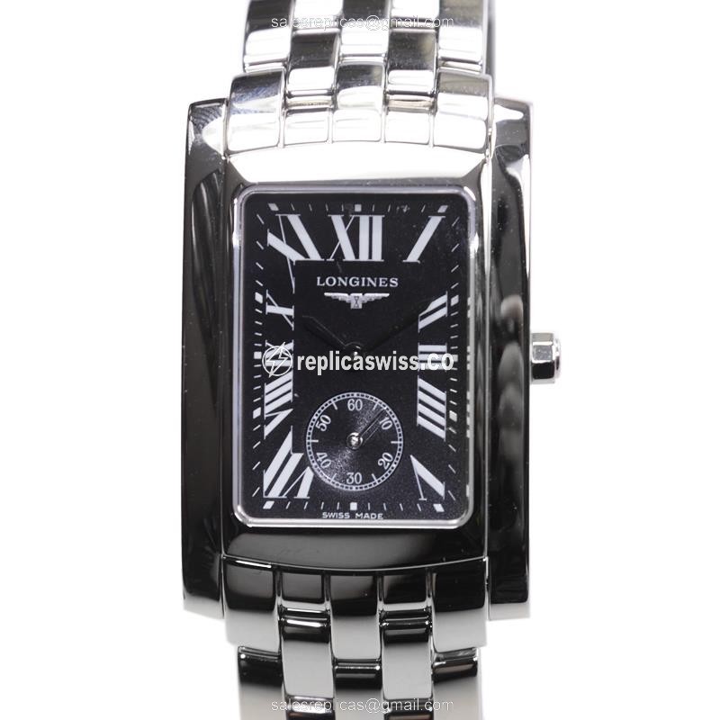Luxurious Longines Dolce Vita Replica, Black Dial & Silver Steel Bracelet Watch