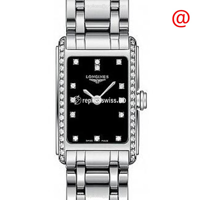 Luxurious Longines Dolce Vita Replica, Black Dial, Stainless Steel Case with Diamond Bezels Watch