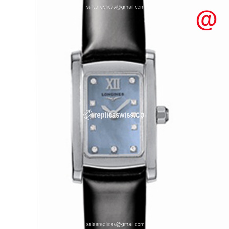 Luxurious Longines Dolce Vita Replica, Blue Dial, Leather Strap, Stainless Steel Case Watch