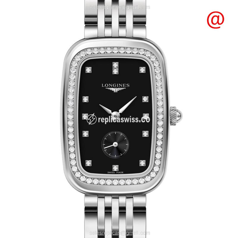 Luxurious Longines Equestrian Replica, Black Dial, Stainless Steel Case & Diamond Bezels Watch