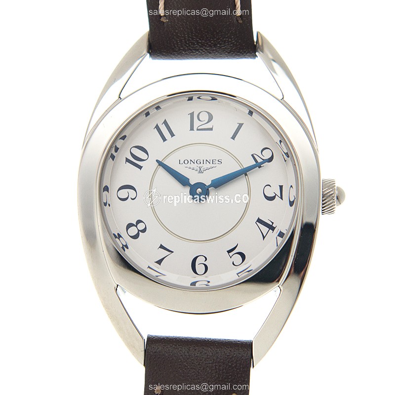 Luxurious Longines Equestrian Replica Watch | White Dial, Stainless Steel Case & Black Cowhide Strap