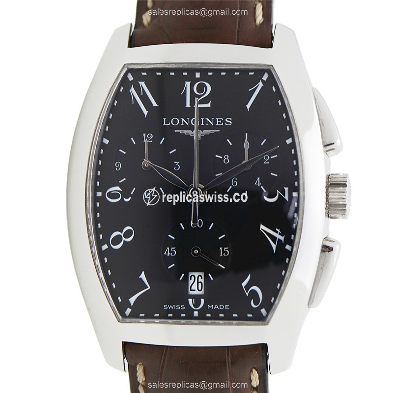 Luxurious Longines EVIDENZA Replica in Stainless Steel & Black Dial, Quartz Movement Watch