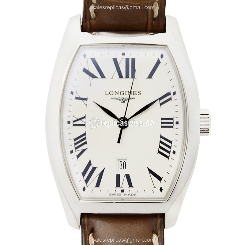 Luxurious Longines EVIDENZA Replica Watch | White Dial, Brown Alligator Strap