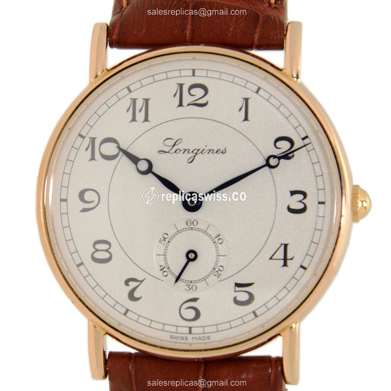 Luxurious Longines Heritage Replica in 18kt Rose Gold, Automatic Movement & White Dial Watch
