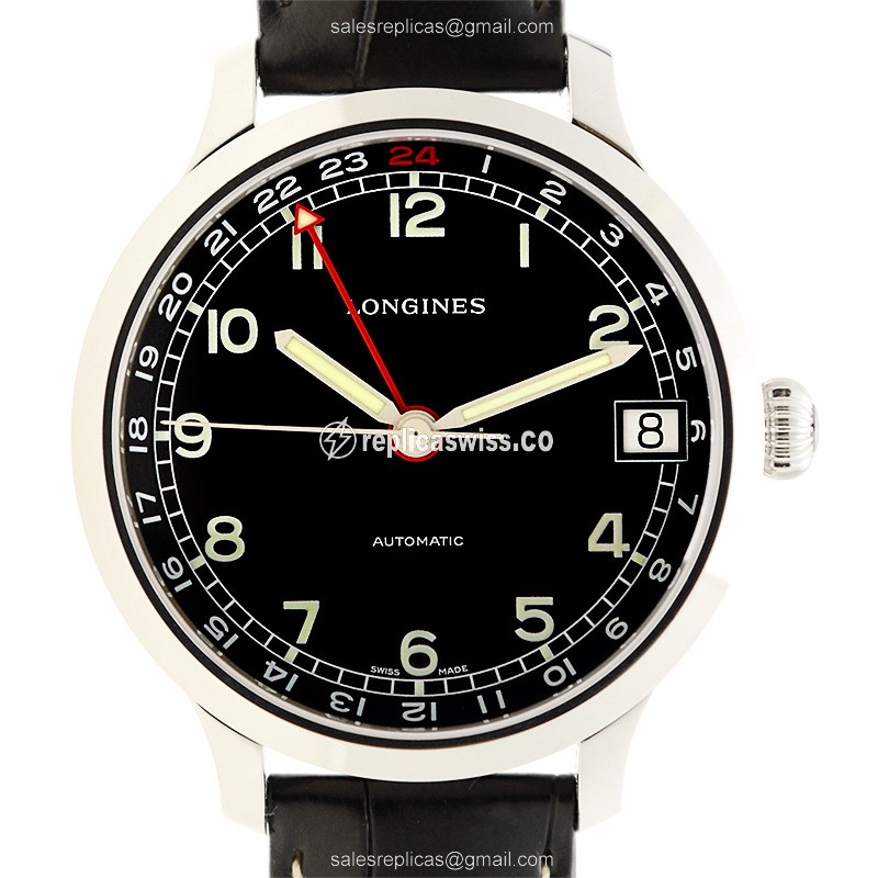 Luxurious Longines Heritage Replica in Black Dial Stainless Steel Case Watch
