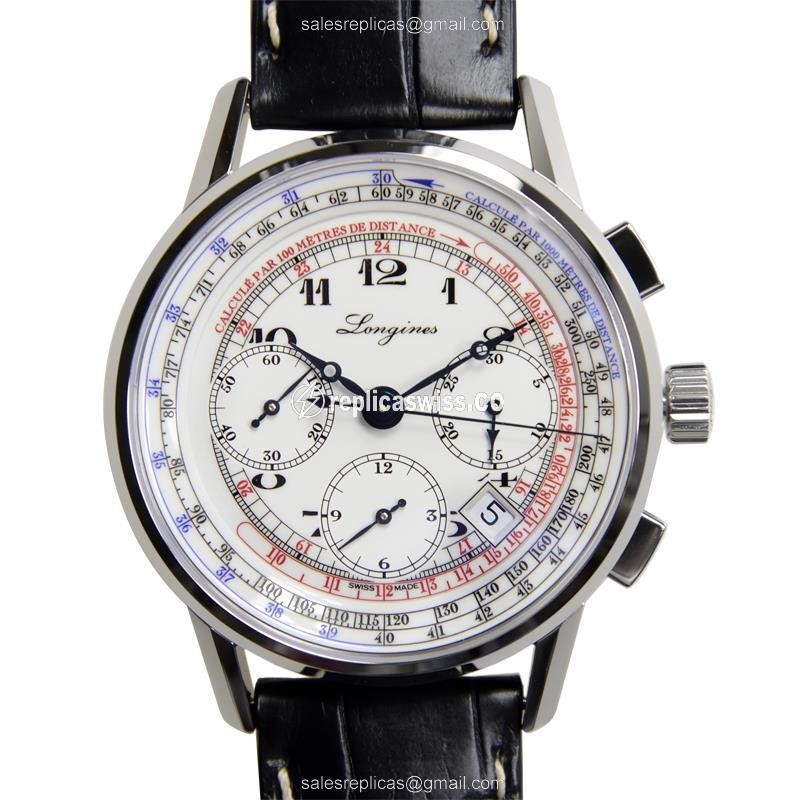 Luxurious Longines Heritage Replica Watch | Automatic, White Dial, Alligator Strap