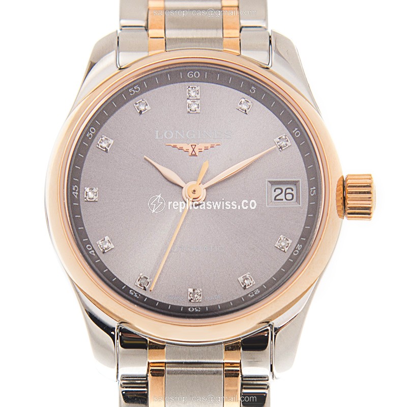 Luxurious Longines L2.128.5.07.7 Master Automatic Watch in 18kt Steel & Gold, Gray Dial, Sapphire