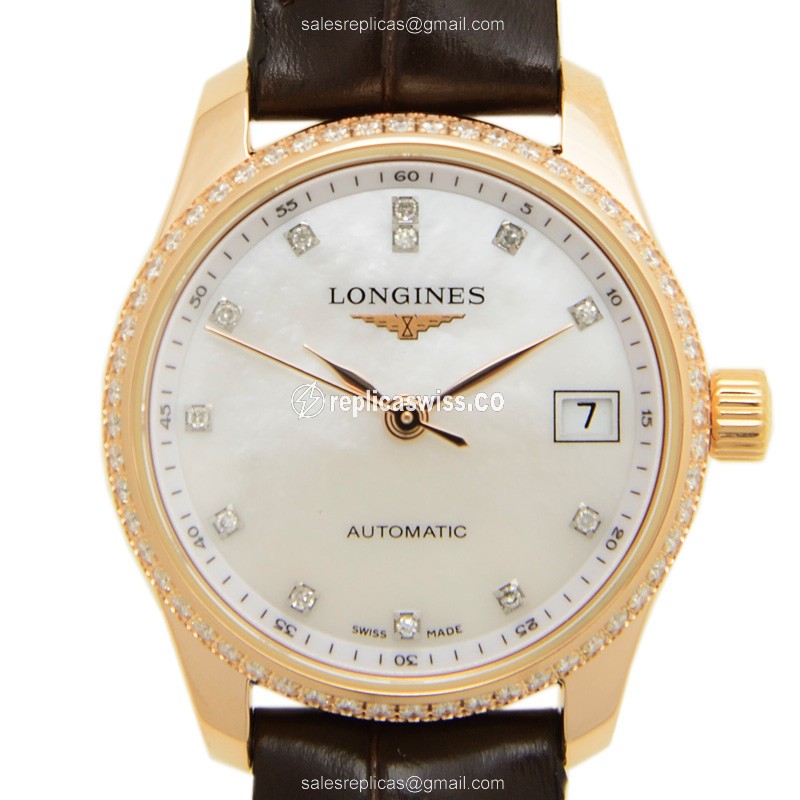 Luxurious Longines L2.128.9.87.3 Master Watch in 18kt Rose Gold & Diamond Accents
