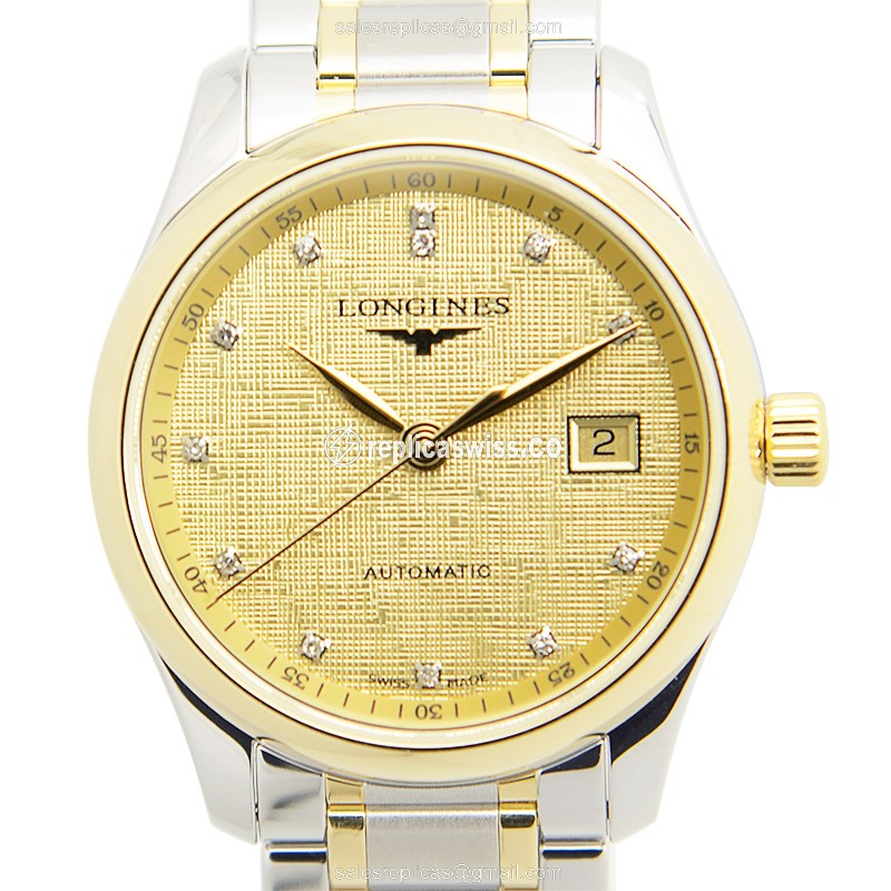 Luxurious Longines L2.257.5.38.7 Master Automatic Gold-Plated Watch with Silver Steel Strap