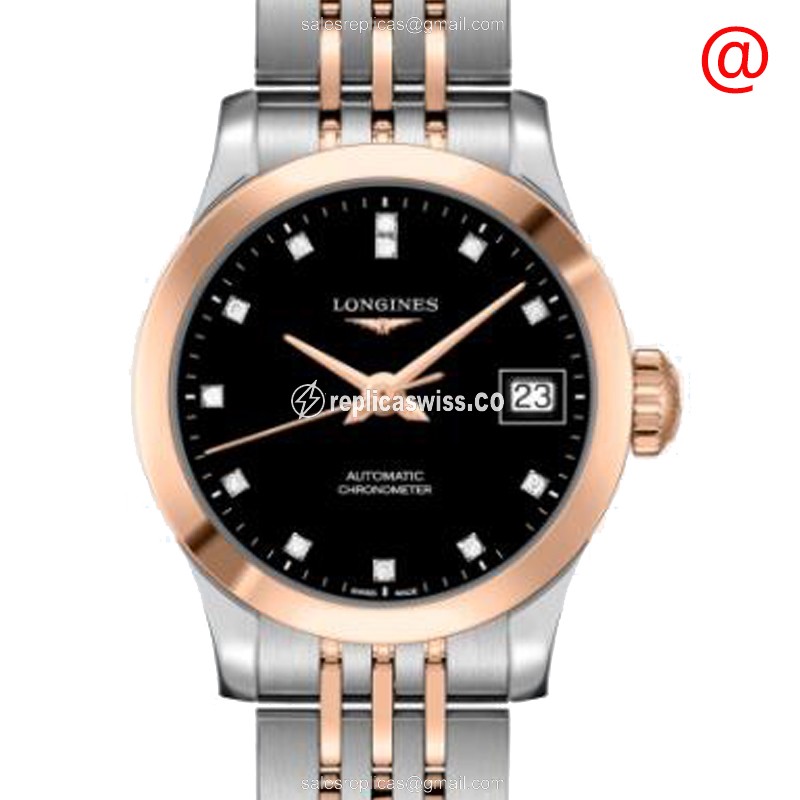 Luxurious Longines L2.320.5.57.7 Replica in 18kt Steel & Rose Gold, Automatic Movement, Black Dial