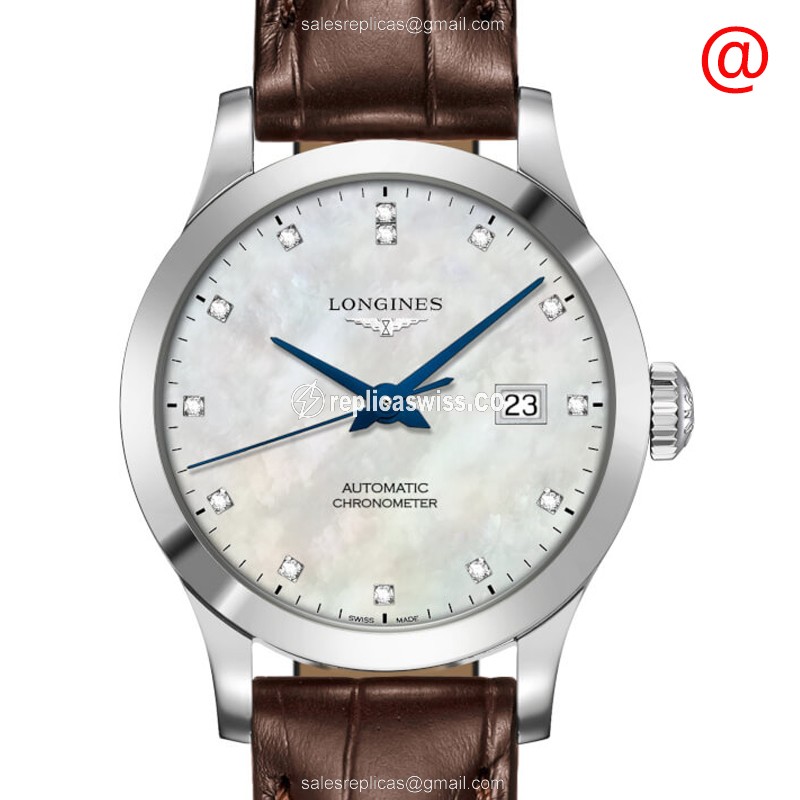 Luxurious Longines L2.321.4.87.2 Replica Watch with White Dial & Brown Alligator Strap