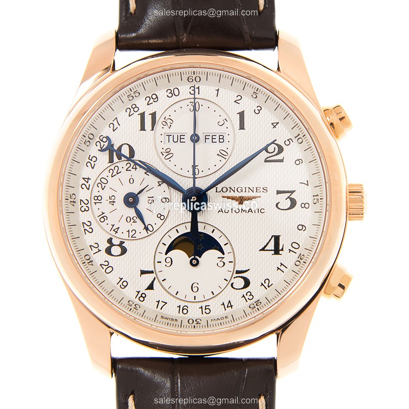 Luxurious Longines L2.673.8.78.3 Replica in 18kt Gold with Silver Dial & Alligator Strap Watch