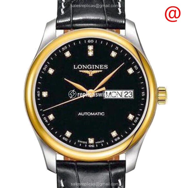 Luxurious Longines L2.755.5.57.2 Replica in 18kt Gold & Stainless Steel, Manual Wind, Black