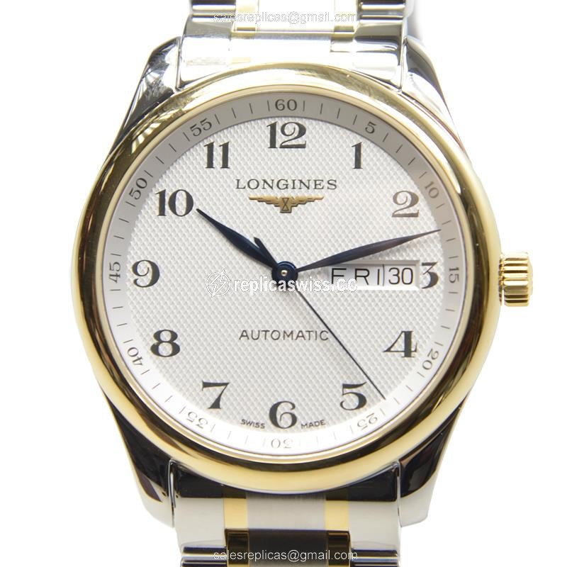 Luxurious Longines L2.755.5.78.7 Master Automatic Watch, White Dial, 18kt Steel Case & Silver Band