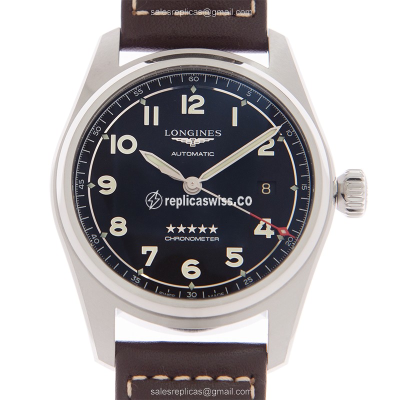 Luxurious Longines L3.810.4.53.0 Spirit Replica Watch | Black Dial, Automatic Movement