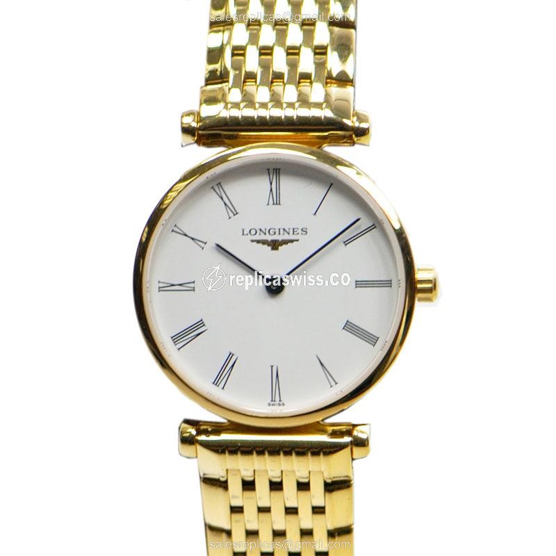 Luxurious Longines L4.209.2.11.8 LA GRANDE Quartz Replica in 18kt Gold, White Dial & Gold Strap