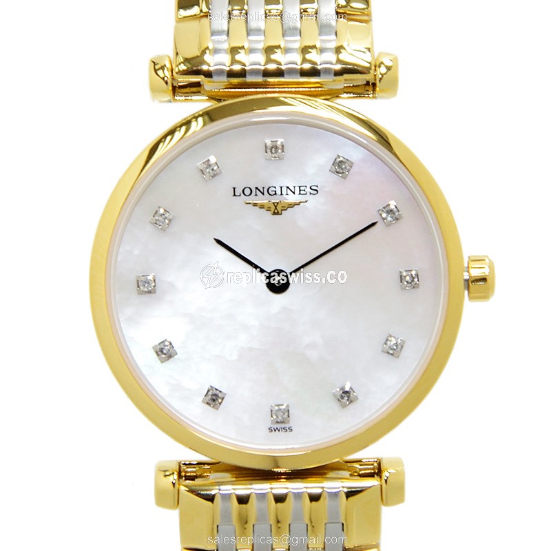 Luxurious Longines L4.209.2.87.7 Replica in 18kt Gold & Steel, White Dial & Sapphire Crystal Watch
