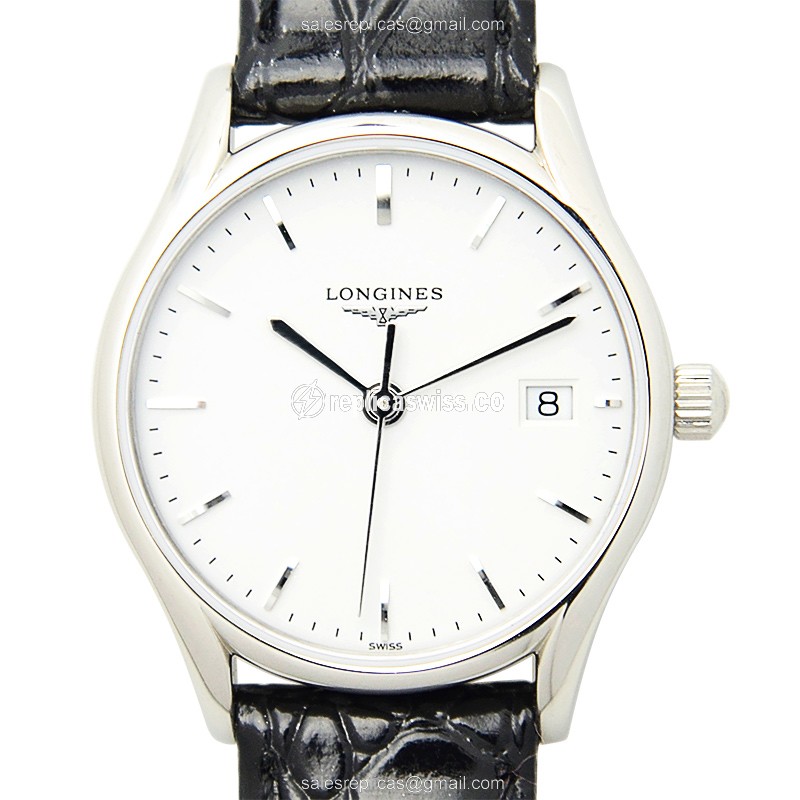 Luxurious Longines L4.259.4.12.2 Replica in Stainless Steel, White Dial & Leather Strap Watch