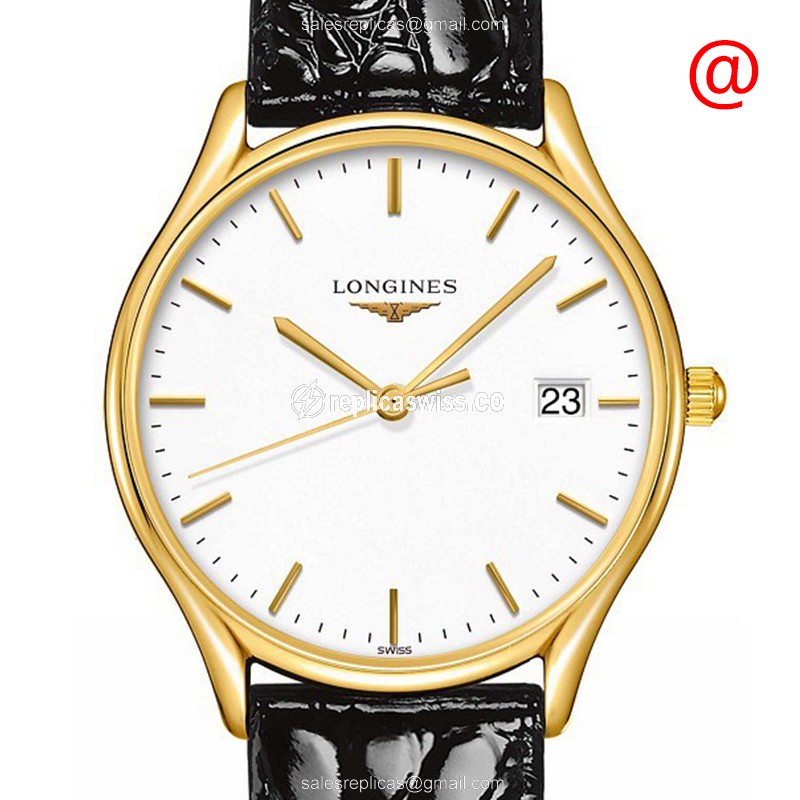 Luxurious Longines L4.359.2.12.2 Replica Watch in White Dial PVD Gold Case