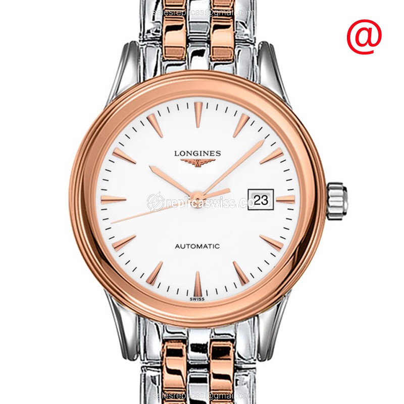 Luxurious Longines L4.374.3.92.7 Replica in White Dial 18kt Gold Steel Case Watch
